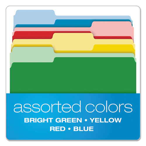 Picture of CutLess File Folders, 1/3-Cut Tabs: Assorted, Letter Size, Assorted Colors, 100/Box