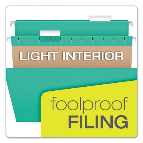 Picture of Colored Hanging Folders, Letter Size, 1/5-Cut Tabs, Aqua, 25/Box