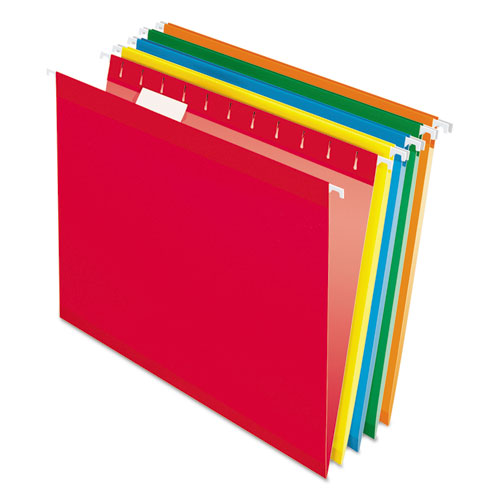 Picture of Colored Reinforced Hanging Folders, Letter Size, 1/5-Cut Tabs, Assorted Bright Colors, 25/Box