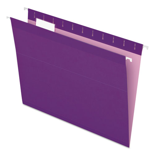 Picture of Colored Reinforced Hanging Folders, Letter Size, 1/5-Cut Tabs, Violet, 25/Box
