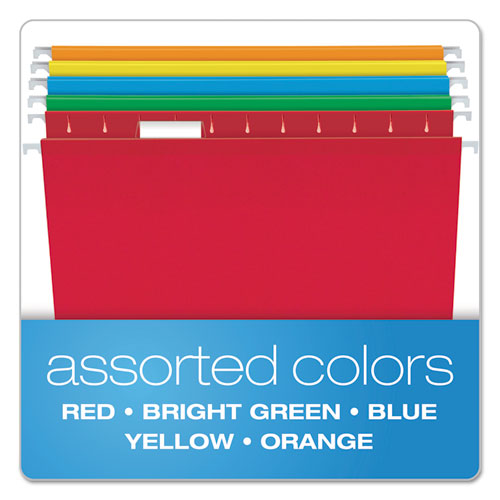 Picture of Colored Reinforced Hanging Folders, Legal Size, 1/5-Cut Tabs, Assorted Colors, 25/Box