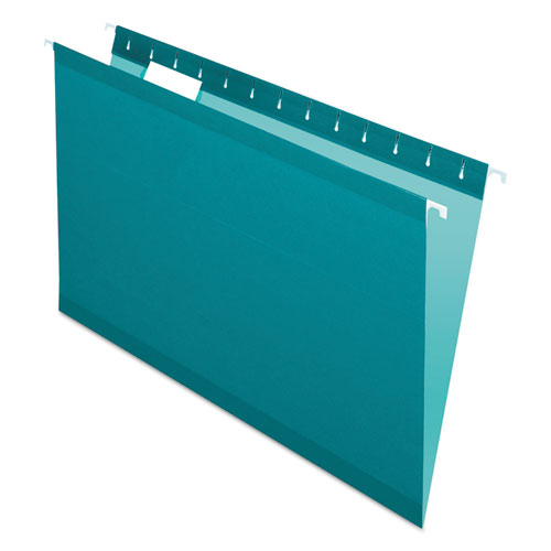 Picture of Colored Reinforced Hanging Folders, Legal Size, 1/5-Cut Tabs, Teal, 25/Box