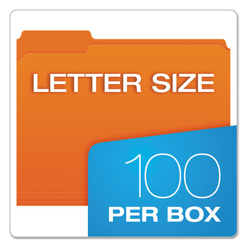 Picture of Double-Ply Reinforced Top Tab Colored File Folders, 1/3-Cut Tabs: Assorted, Letter Size, 0.75" Expansion, Orange, 100/Box