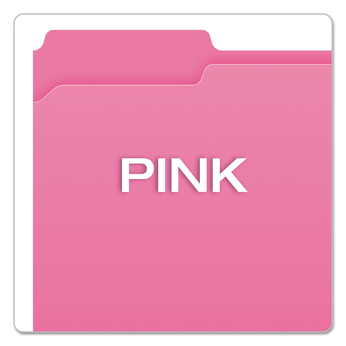 Picture of Double-Ply Reinforced Top Tab Colored File Folders, 1/3-Cut Tabs: Assorted, Letter Size, 0.75" Expansion, Pink, 100/Box