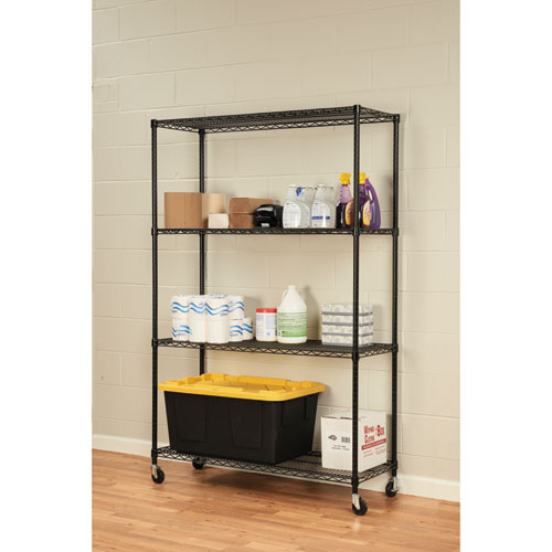 Picture of NSF Certified 4-Shelf Wire Shelving Kit with Casters, 48w x 18d x 72h, Black