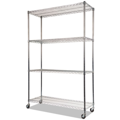 Picture of NSF Certified 4-Shelf Wire Shelving Kit with Casters, 48w x 18d x 72h, Silver