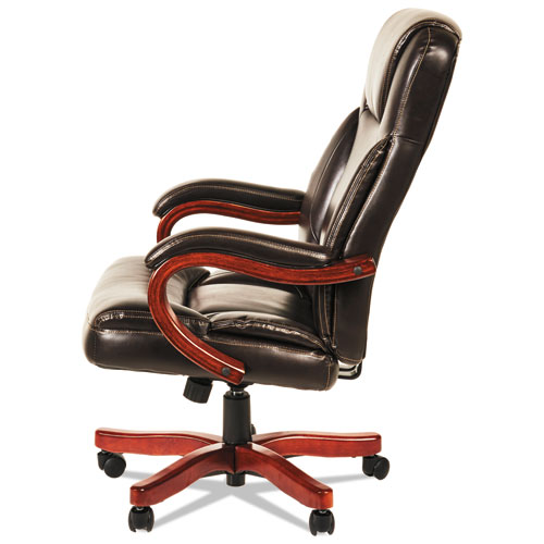 Picture of Alera Transitional Series Executive Wood Chair, Up to 275 lb, Chocolate Marble Bonded Leather Seat/Back, Walnut Wood Base