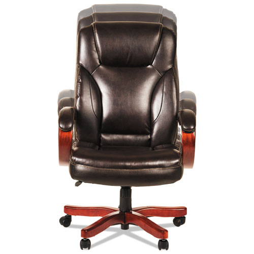 Picture of Alera Transitional Series Executive Wood Chair, Up to 275 lb, Chocolate Marble Bonded Leather Seat/Back, Walnut Wood Base