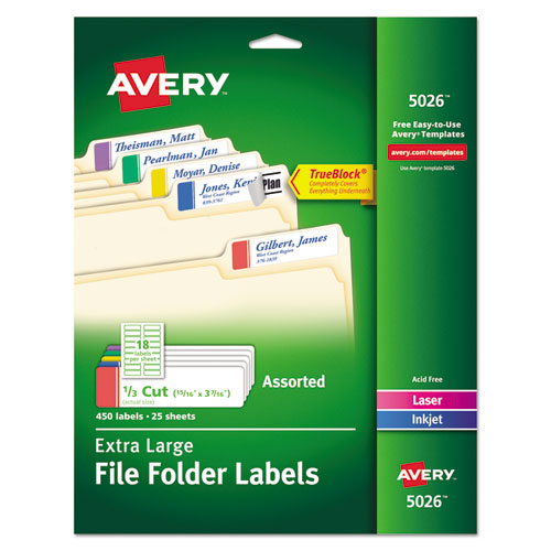 Extra-Large+Trueblock+File+Folder+Labels+With+Sure+Feed+Technology%2C+0.94+X+3.44%2C+White%2C+18%2Fsheet%2C+25+Sheets%2Fpack