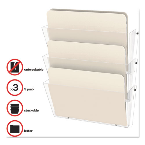 Picture of Unbreakable DocuPocket Wall File, 3 Sections, Letter Size, 14.5" x 3" x 6.5", Clear, 3/Pack