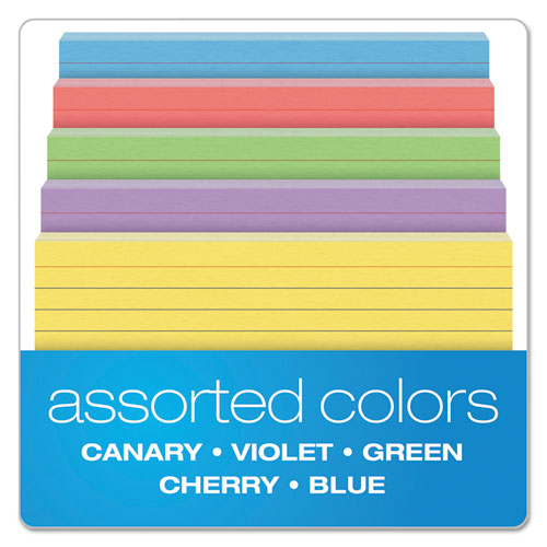 Picture of Ruled Index Cards, 4 x 6, Blue/Violet/Canary/Green/Cherry, 100/Pack