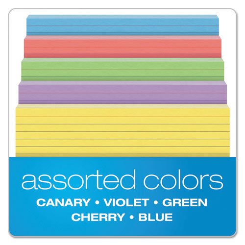 Picture of Ruled Index Cards, 5 x 8, Blue/Violet/Canary/Green/Cherry, 100/Pack