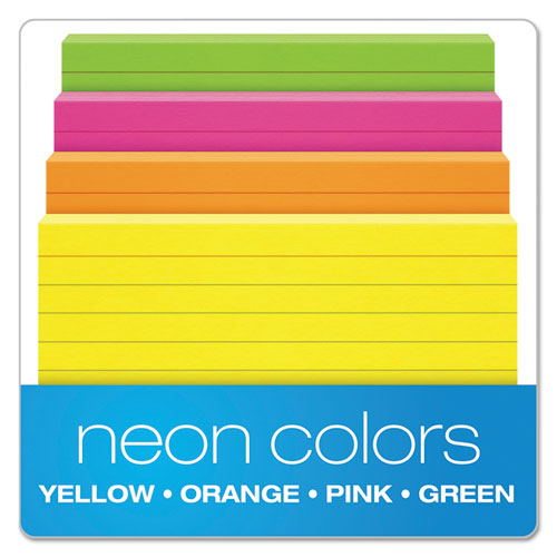 Picture of Ruled Index Cards, 3 x 5, Glow Green/Yellow, Orange/Pink, 100/Pack