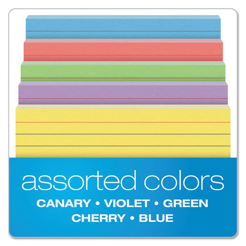 Picture of Ruled Index Cards, 3 x 5, Blue/Violet/Canary/Green/Cherry, 100/Pack