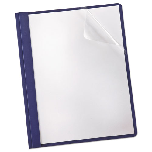 Picture of Paper Report Cover, Tang Clip, Letter, 1/2" Capacity, Clear/Navy, 5/Pack