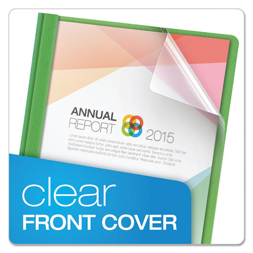 Picture of Clear Front Standard Grade Report Cover, Three-Prong Fastener, 0.5" Capacity, 8.5 x 11, Clear/Green, 25/Box