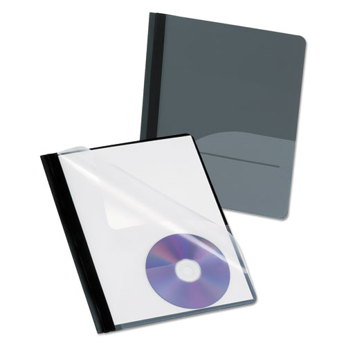 Picture of Clear Front Report Cover, CD Pocket, Three-Prong Fastener, 0.5" Capacity, 8.5 x 11, Clear/Onyx, 25/Box
