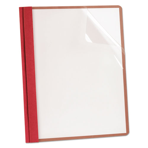 Picture of Earthwise by Oxford 100% Recycled Clear Front Report Covers, 3-Prong Fastener, 0.5" Capacity, 8.5 x 11, Clear/Red, 25/Box