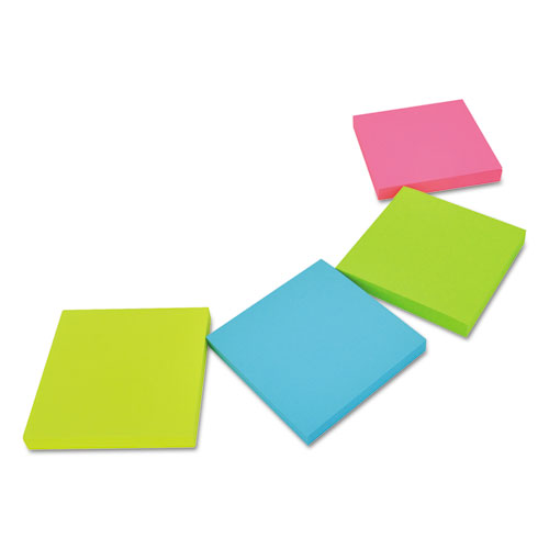 Picture of Self-Stick Note Pads, 3" x 3", Assorted Neon Colors, 100 Sheets/Pad, 12 Pads/Pack