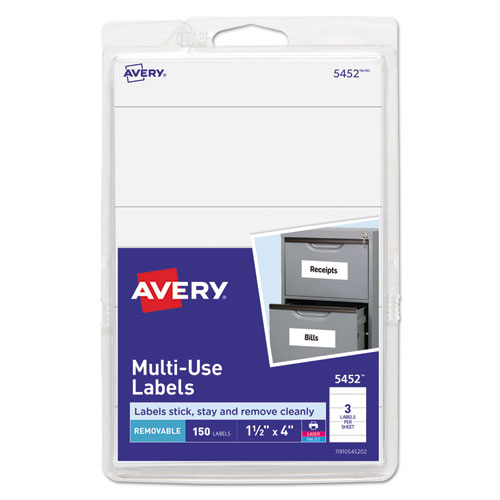 Picture of Removable Multi-Use Labels, Inkjet/Laser Printers, 1.5 x 4, White, 3/Sheet, 50 Sheets/Pack, (5452)
