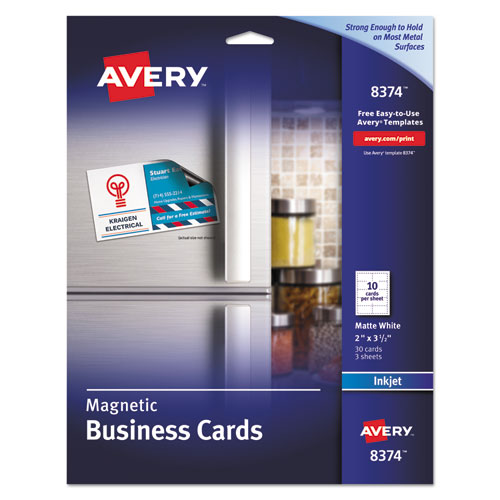 Picture of Magnetic Business Cards, Inkjet, 2 x 3.5, White, 30 Cards, 10 Cards/Sheet, 3 Sheets/Pack