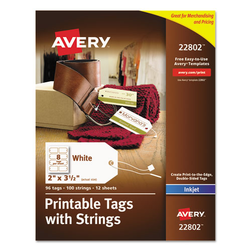 Picture of Printable Rectangular Tags with Strings, 2 x 3.5, Matte White, 96/Pack