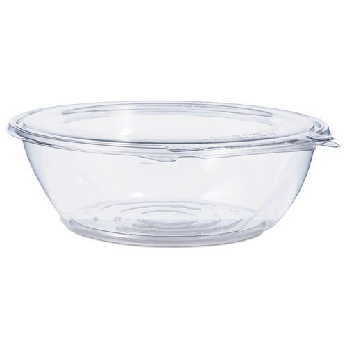 Picture of Tamper-Resistant, Tamper-Evident Bowls with Flat Lid, 48 oz, 8.9" Diameter x 2.8" h, Clear, Plastic, 100/Carton