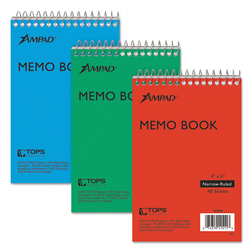 Memo+Pads%2C+Narrow+Rule%2C+Assorted+Cover+Colors%2C+40+White+4+X+6+Sheets%2C+3%2Fpack