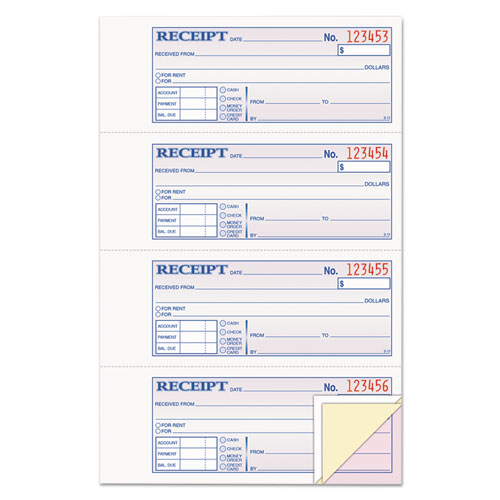 Receipt Book, Three-Part Carbonless, 7.19 X 11, 4/page, 100 Forms
