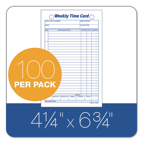 Picture of Weekly Employee Time Cards, One Side, 4.25 x 6.75, 100/Pack