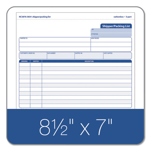 Picture of Triplicate Snap-Off Shipper/Packing List, Three-Part Carbonless, 8.5 x 7, 50 Forms Total