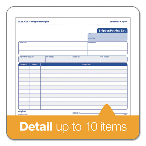 Picture of Triplicate Snap-Off Shipper/Packing List, Three-Part Carbonless, 8.5 x 7, 50 Forms Total