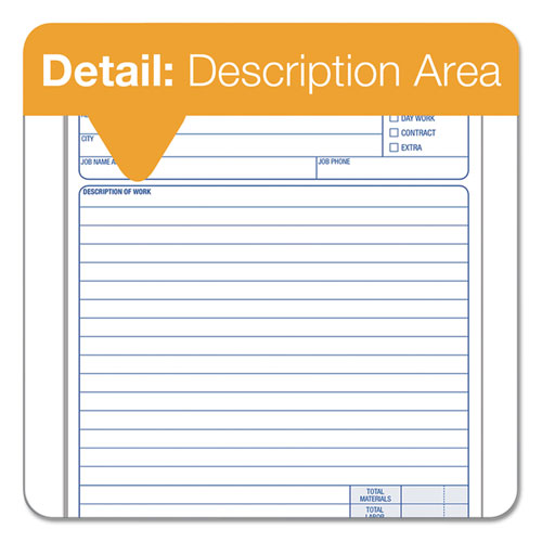 Picture of Job Work Order, Three-Part Carbonless, 5.66 x 8.63, 50 Forms Total