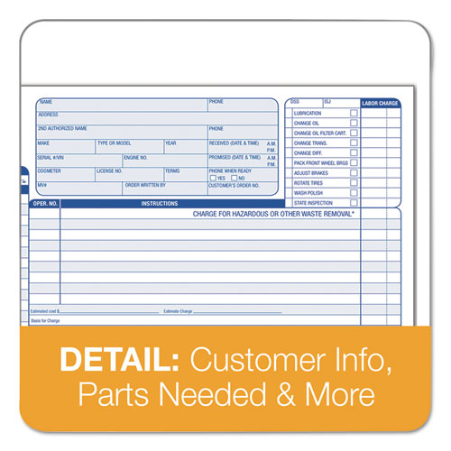 Picture of Auto Repair Four-Part Order Form, Four-Part Carbonless, 11 x 8.5, 50 Forms Total