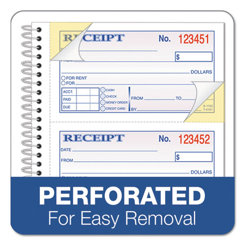 Picture of Spiralbound Money and Rent Receipt Book, Two-Part Carbonless, 4.75 x 2.75, 4 Forms/Sheet, 200 Forms Total