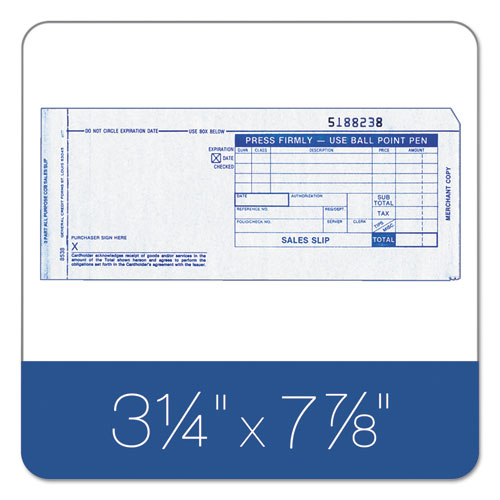 Picture of Credit Card Sales Slip, Three-Part Carbonless, 7.78 x 3.25, 100 Forms Total