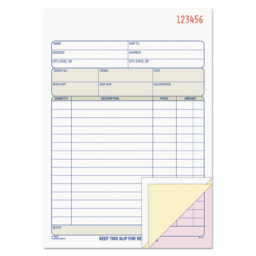 Picture of Sales Order Book, Three-Part Carbonless, 7.94 x 5.56, 50 Forms Total