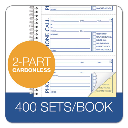 Picture of Second Nature Phone Call Book, Two-Part Carbonless, 5 x 2.75, 4 Forms/Sheet, 400 Forms Total