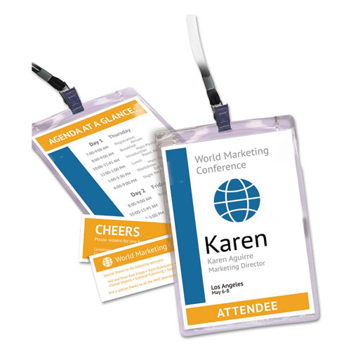 Picture of Lanyard-Style Badge Holder w/Laser/Inkjet Inserts, Top Load, 4.25 x 6, WE, 75/PK