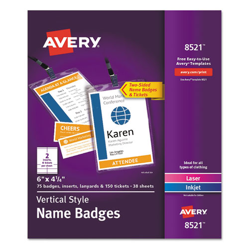 Picture of Lanyard-Style Badge Holder w/Laser/Inkjet Inserts, Top Load, 4.25 x 6, WE, 75/PK