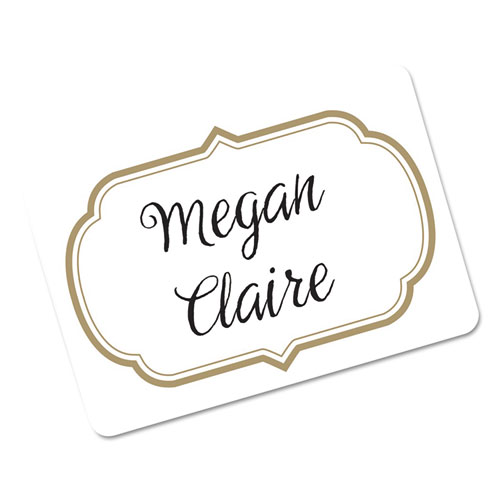 Picture of Flexible Adhesive Name Badge Labels, 3 3/8 x 2 1/3, White/Gold Border, 120/PK