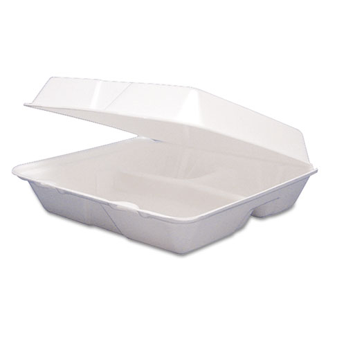 Picture of Foam Hinged Lid Containers, 3-Compartment, 9.25 x 9.5 x 3, White, 200/Carton