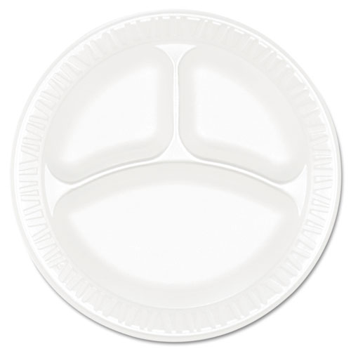 Picture of Concorde Foam Plate, 3-Compartment, 9" dia, White, 125/Pack, 4 Packs/Carton