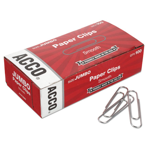 Paper+Clips%2C+Jumbo%2C+Smooth%2C+Silver%2C+100+Clips%2FBox%2C+10+Boxes%2FPack