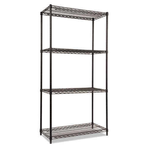 Picture of NSF Certified Industrial Four-Shelf Wire Shelving Kit, 36w x 18d x 72h, Black