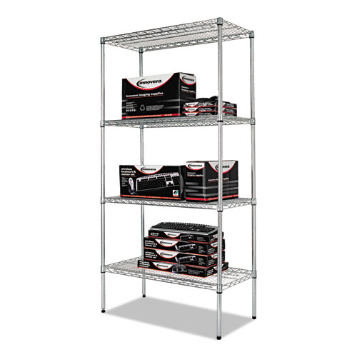 Picture of NSF Certified Industrial Four-Shelf Wire Shelving Kit, 36w x 18d x 72h, Silver