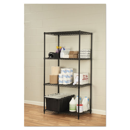 Picture of NSF Certified Industrial Four-Shelf Wire Shelving Kit, 36w x 24d x 72h, Black