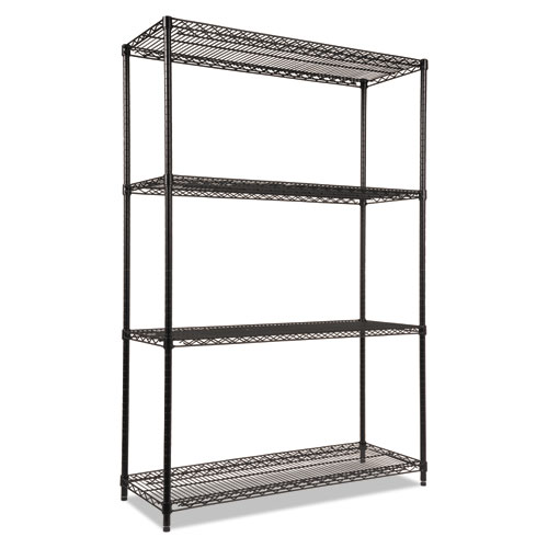 Picture of NSF Certified Industrial Four-Shelf Wire Shelving Kit, 48w x 18d x 72h, Black