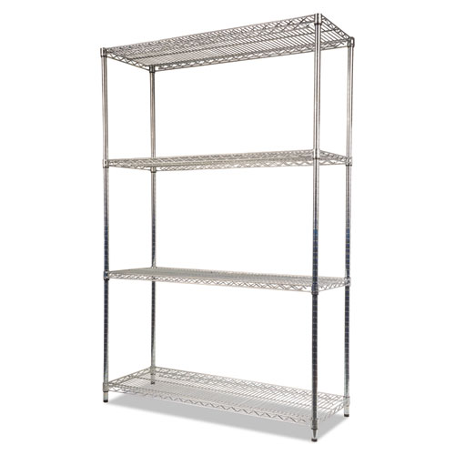 Picture of NSF Certified Industrial Four-Shelf Wire Shelving Kit, 48w x 18d x 72h, Silver