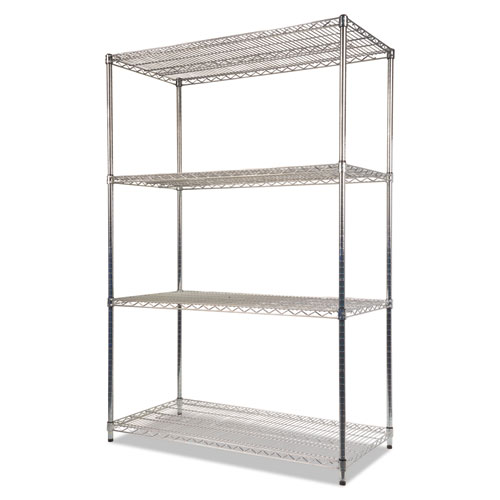 Picture of NSF Certified Industrial Four-Shelf Wire Shelving Kit, 48w x 24d x 72h, Silver